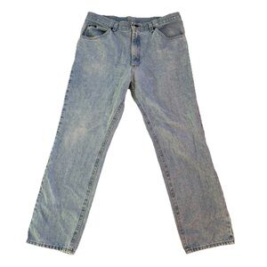 1970s VINTAGE LEE MEN’S STRAIGHT LIGHT BLUE WASH DENIM JEANS REGULAR FIT 38x30